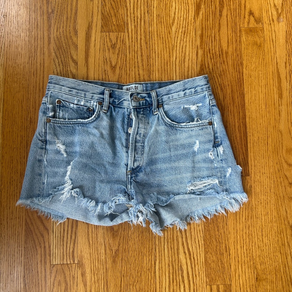 Agolde Blue Jean Shorts Distressed High-Waisted